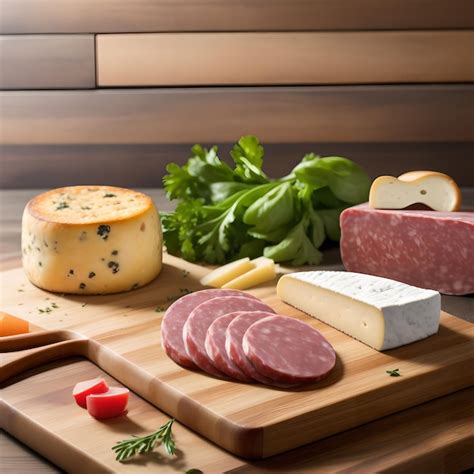 Premium AI Image Salami And Cheese On Wooden Board