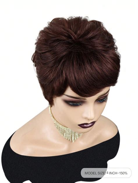 Short Wavy Bob Pixie Cut Full Machine Made Non Lace Human Hair Wigs With Bangs Shein Usa