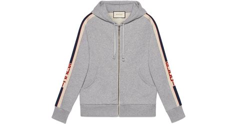 Gucci Hooded Zip Up Sweatshirt With Stripe In Grey For Men Lyst UK