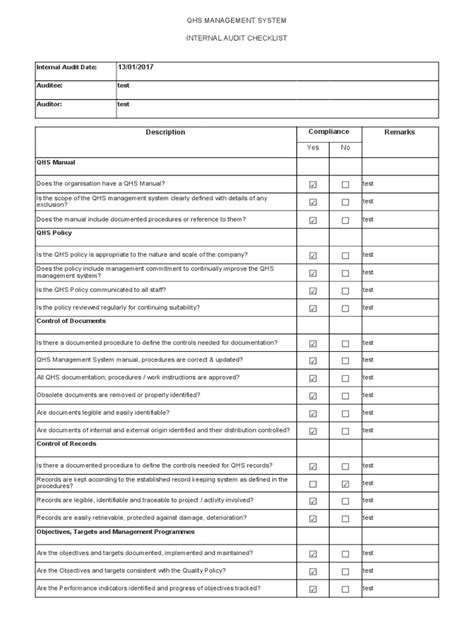 Internal Audit Checklist | Internal Audit | Risk Assessment