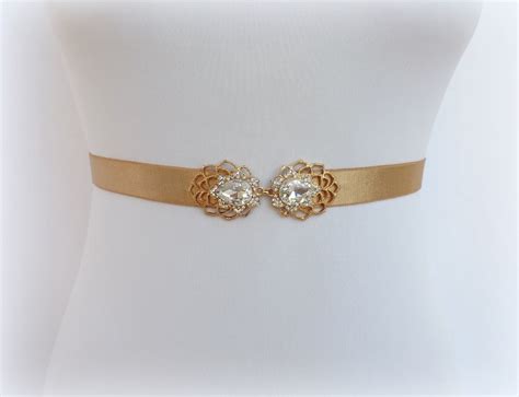 Gold Bridal Elastic Waist Belt Sparkly Crystals Jeweled Dress Etsy