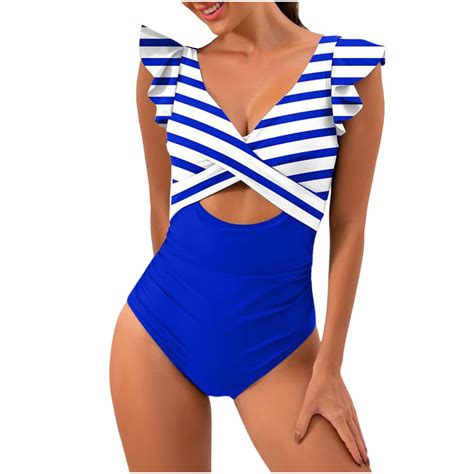 Wxlwzywl Tummy Control One Piece Swimsuit For Women Ruffle Swimdress V Neck Wrap Bathing Suit