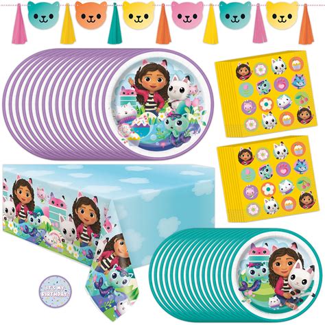 Gabby Dollhouse Birthday Party Supplies Set Pack | Banner, Tablecloth, Plates, Napkins, Sticker ...