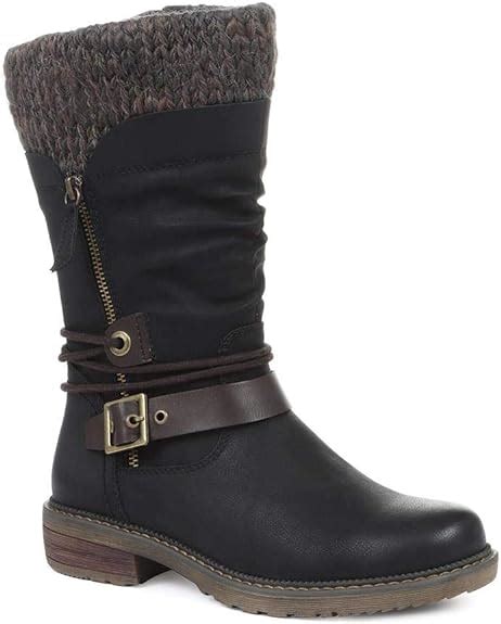 Pavers Relife Ladies Mid Calf Boots For Women 318 983 Black Size 7 Uk