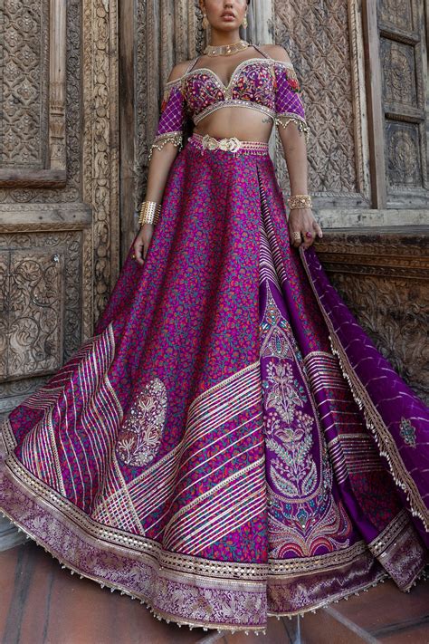 Buy Purple Floral Motif Jamawar Lehenga By Aditi Gupta Aashni And Co