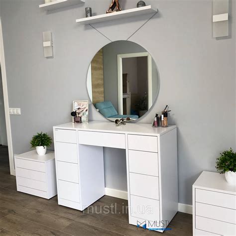 Туалетный столик на две тумбы с круглым зеркалом без ламп (ID ...