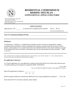 Fillable Online Residential Condominium Binding Site Plan Application