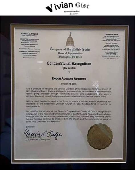 Pastor Enoch Adeboye Receives Certificate Of Recognition From The US ...