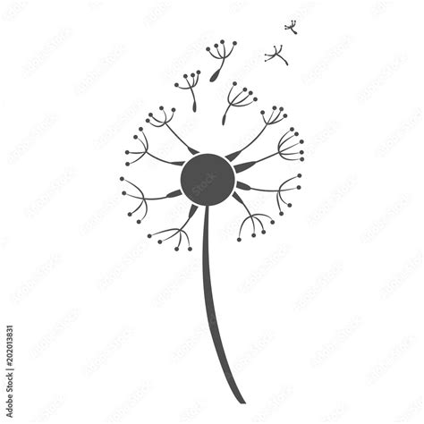 Dandelion Blowing Vector Silhouette Isolated On White Background