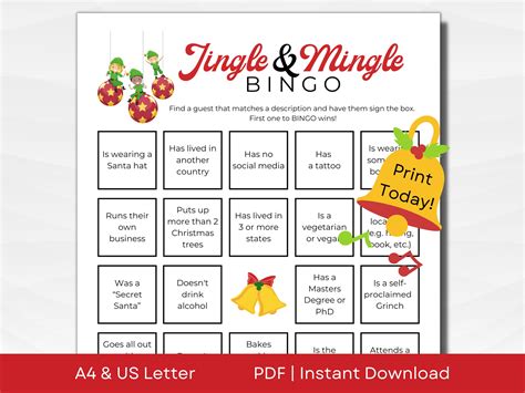 Printable Jingle And Mingle BINGO Game For Christmas Party Etsy