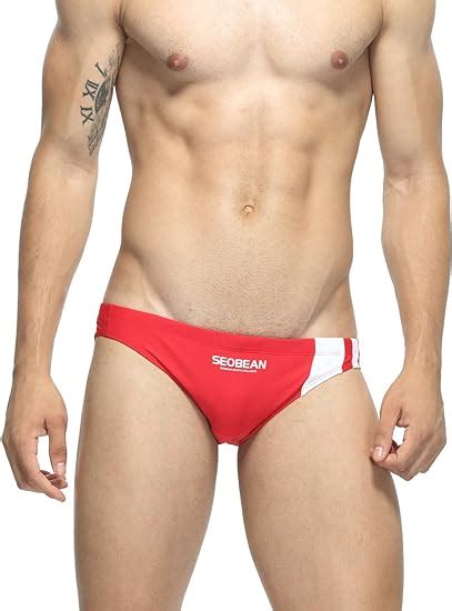 Seobean Mens Super Low Rise Sexy Swimwear Brief Bikini Swimsuit 2113 Redgray