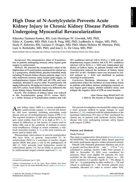 PDF High Dose Of N Acetylcystein Prevents Acute Kidney Injury In