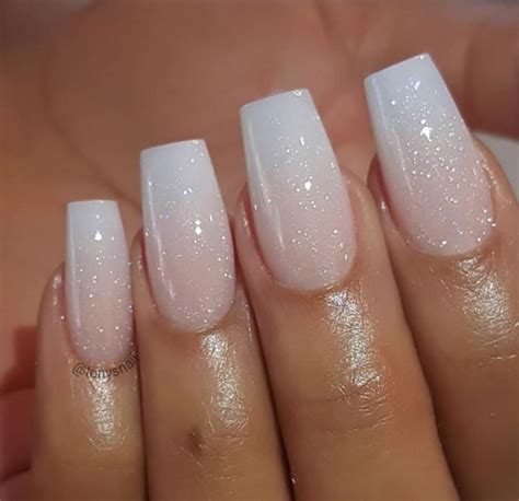 Pink And White Ombre Glitter Wedding Nails Prom Nails Bride Nails