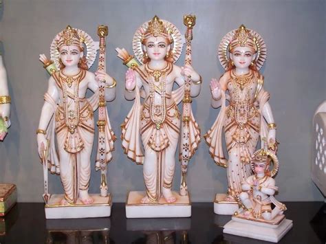 White Painted Makrana Marble Ram Darbar Statue For Temple Size 1