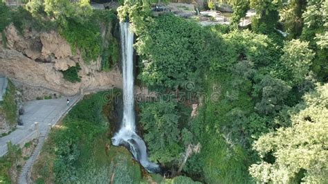 Aerial Panoramic View Of The Powerful Waterfalls Of Edessa And The