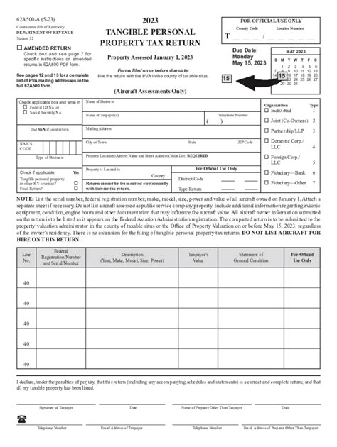 Fillable Online Revenue Ky Generating Kentucky Form 62A500 Tangible