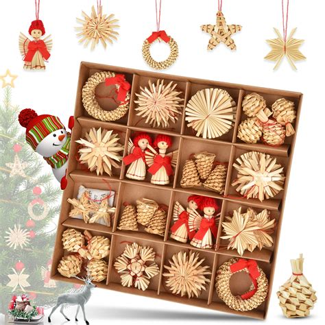 Straw Stars Christmas Tree Decorations 56 Pieces Straw Handmade