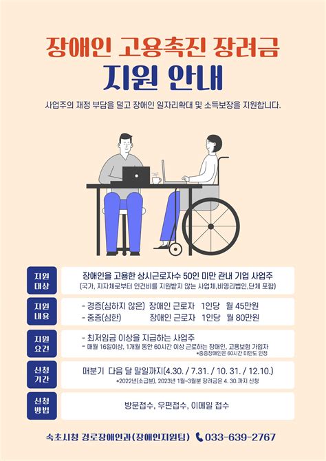 속초시청 장애인 고용 촉진 장려금 지원 안내 속초누리 속초복지