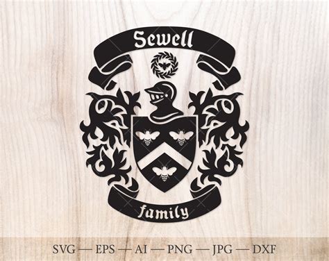 Sewell Family Crest. Coat of Arms Svg. Heraldic Shield With Three Bees ...