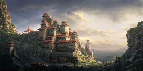 Castle On Mountain Digital Wallpaper Artwork Chinese Fantasy Art