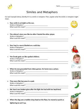 Simile And Metaphor Worksheet Practice By Rebecca Diaz Tpt