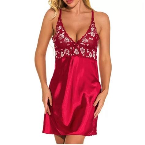 Sexyfun Intimates And Sleepwear Floral Satin Nightwear Lace Chemise