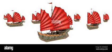 Chinese Junk Ships Isolated On White Background Stock Photo Alamy