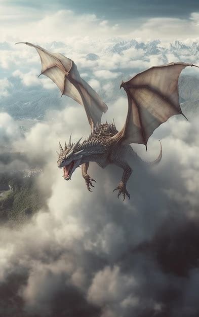 Un dragón volando por encima de las nubes Foto Premium