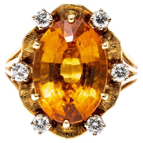 K Yellow Gold Oval Citrine App Cts And Diamond Framed Ring