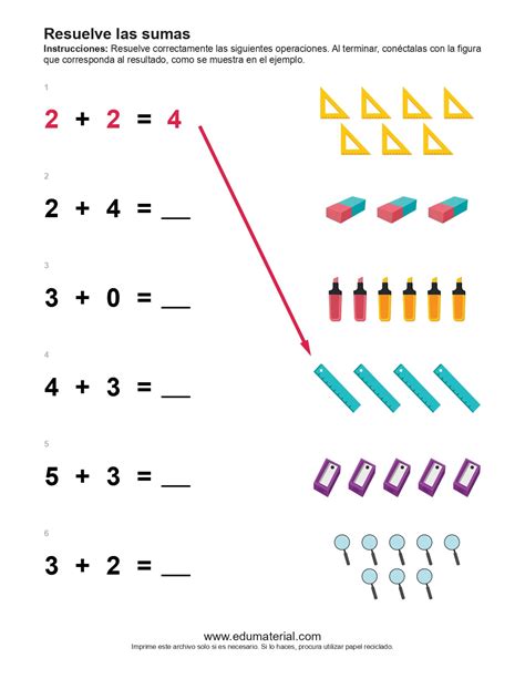 Resuelve Las Sumas Y Une Con Una Linea Set Edumaterial