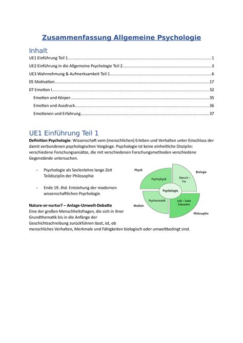 Summary Allg Psychologie Zusammenfassung Allgemeine Psychologie