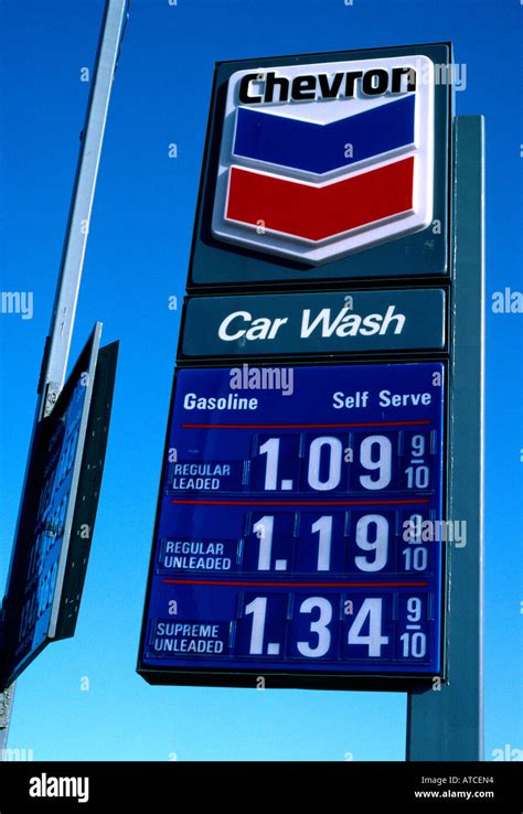 Chevron gas station sign self-service gasoline prices per gallon in ...