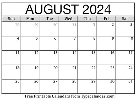 August Printable Calendar