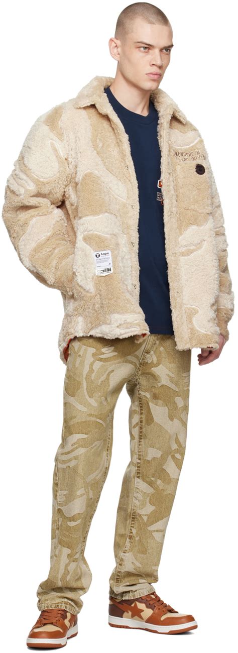 AAPE By A Bathing Ape Beige Moonface Patch Jacket AAPE By A Bathing Ape