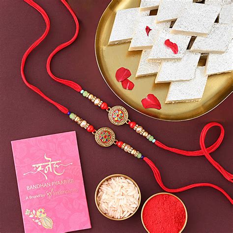 Sneh Pearly Meenakari Rakhi Set Kaju Katli Uae Gift Sneh Pearly