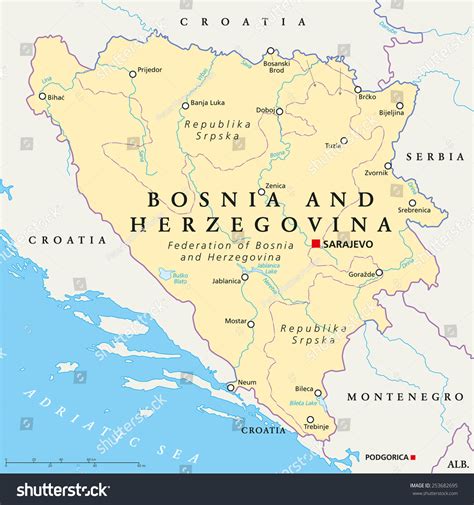 Bosnia Herzegovina Political Map Capital Sarajevo Stock Vector Royalty