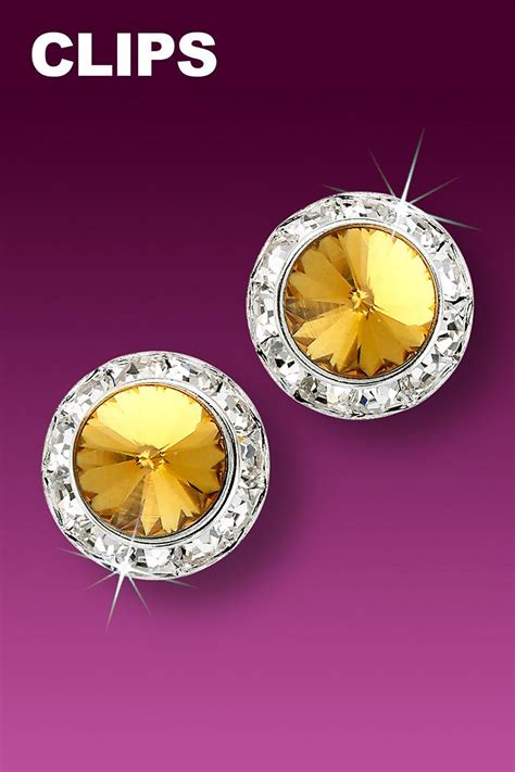 ER133-15TY 15mm Rhinestone Dance Earrings - Gold Clip-On