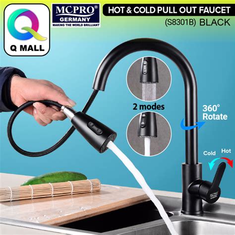 MCPRO BLACK SILVER PULL OUT SPRAY Kitchen Pillar HOT COLD MIXED Sink Tap S B S B S