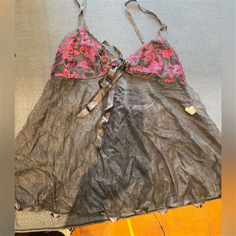 Intimates Sleepwear Black Pink Babydoll Lingerie Sheer Lace With Bow Size Large Poshmark