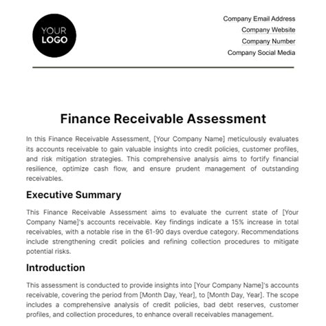 Free Finance Receivable Assessment Template Edit Online And Download