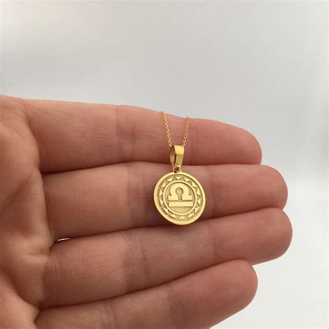 K Solid Gold Libra Zodiac Necklace Personalized Libra Zodiac Pendant