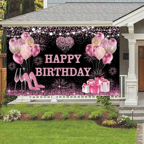 Yinqin 180x120 Cm Pink Gold Happy Birthday Backdrops Cloth 71x47 In Birthday Photography