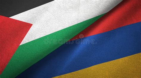 Palestine And Armenia Two Flags Textile Cloth Fabric Texture Stock