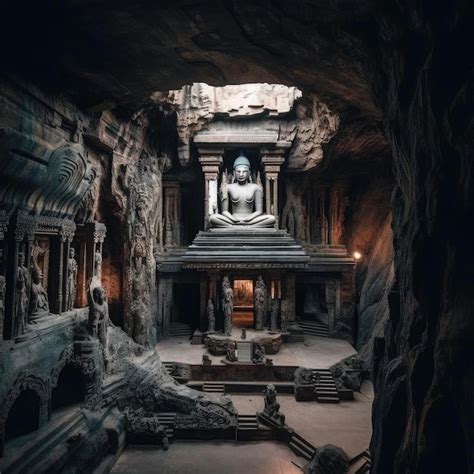 Estatua De Buda En La Cueva Foto Premium