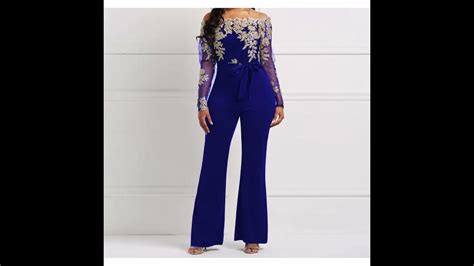 Off Shoulder Sexy Jumpsuit Women Wide Leg Pants Autumn Floral Lace Mesh