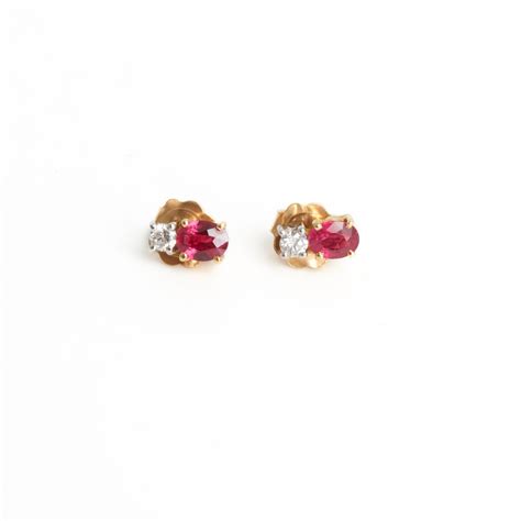 18ct Yellow Gold Ruby And Diamond Earrings Fj Zelley