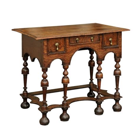 William and Mary Style 1800s Oak Side Table with Trumpet Legs and Three ...