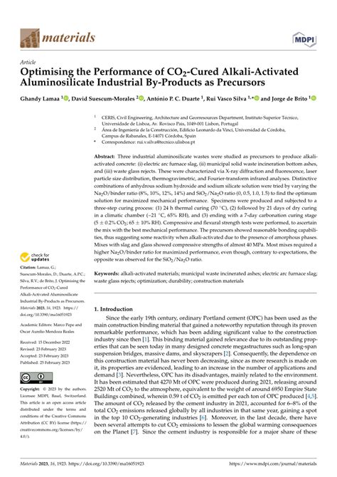 PDF Optimising The Performance Of CO2 Cured Alkali Activated