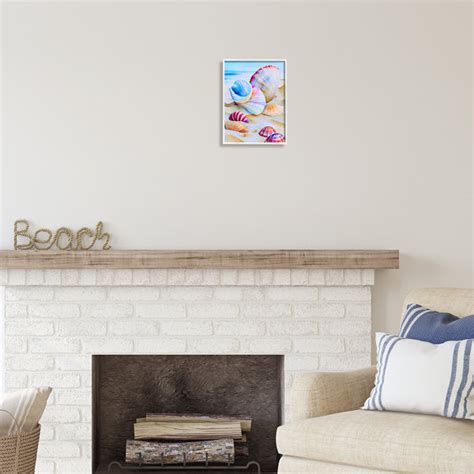 Highland Dunes Vibrant Seashells On Beach Framed On Wood Painting Wayfair