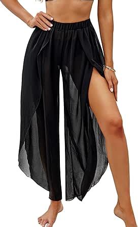 AI MAGE Womens Cover Up Pants Sexy High Waist Beach Bikini Swimsuits Pants D Black At Amazon